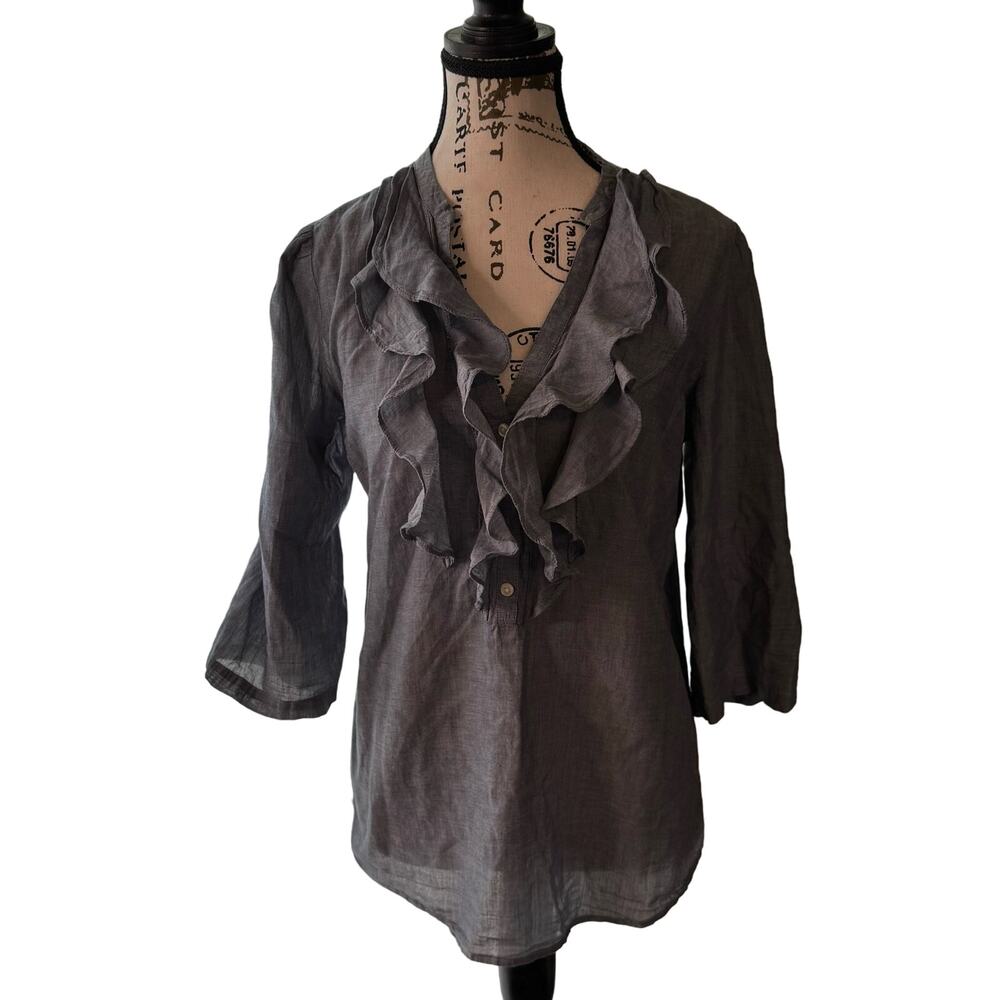 Ann Taylor Loft gray lightweight whimsical romantic sheer top boho women’s M